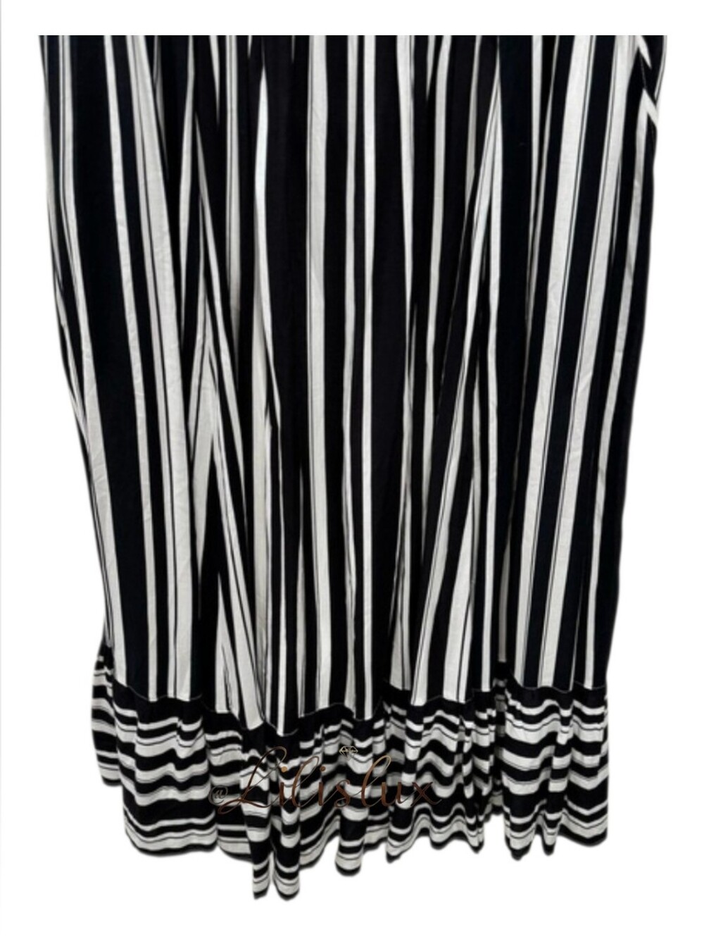 Torrid Size 2 Black And White Stripe Spaghetti Strap Dress Challis Ruffle Midi - Picture 5 of 10